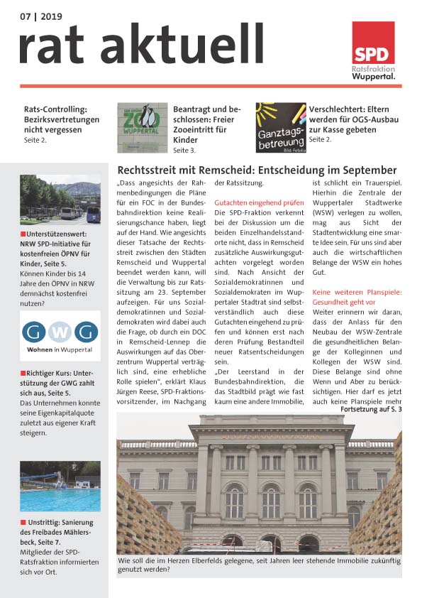 Die neue Ausgabe von ‘rat aktuell’ ist da SPD Ratsfraktion Wuppertal